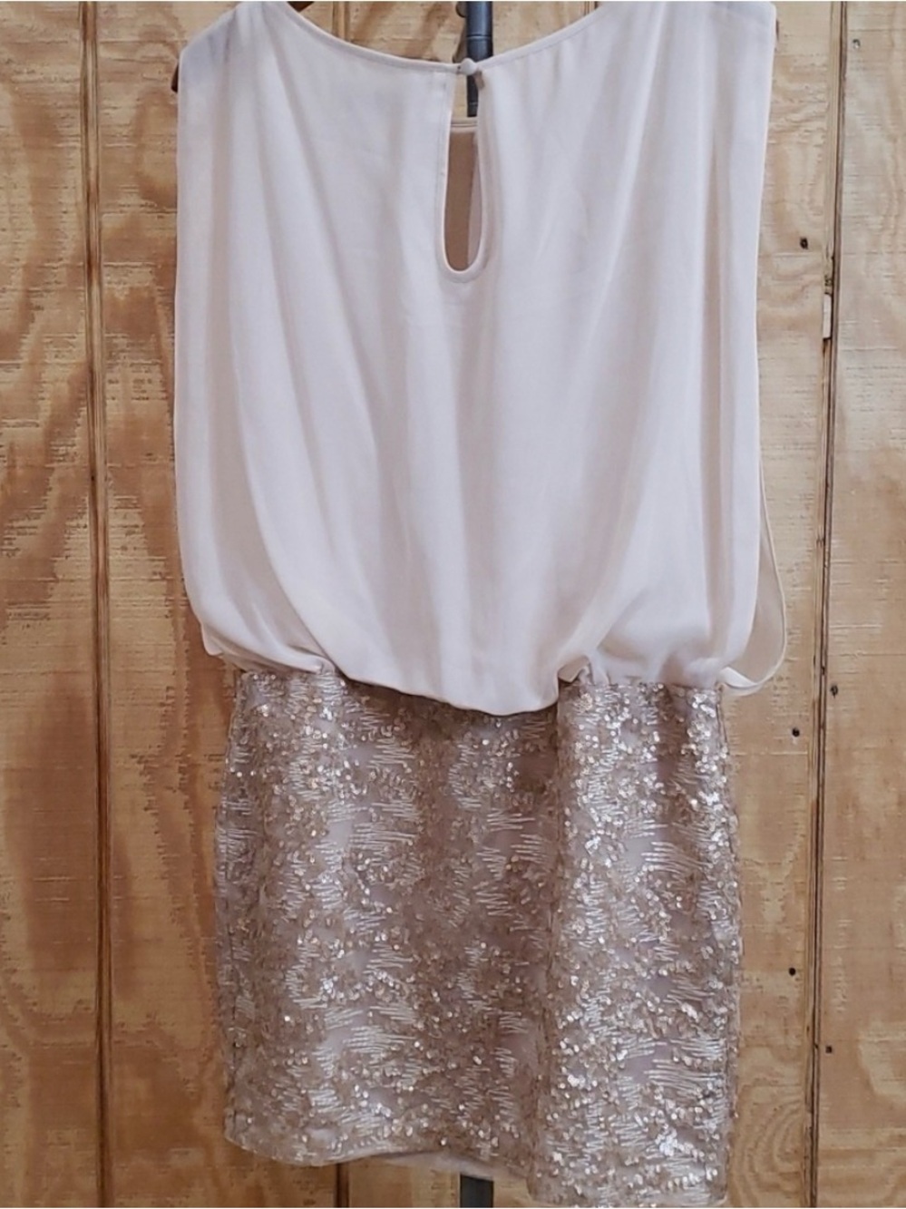 Aidan by Aidan Mattox Cream Blouse with Gold Sequin Mini Skirt - Picture 5 of 10